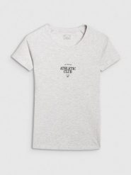 4F T-shirt slim z nadrukiem damski - szary L. Szare koszulki sportowe damskie 4F, l, bez wzorów, z bawełny, bez ramiączek. W wyprzedaży za 39.99 zł.