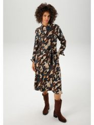 Aniston Sukienka w kolorze ciemnobrązowo-granatowo-beżowym rozmiar: 38. Brązowe sukienki damskie Aniston, bez wzorów, z tkaniny, bez ramiączek. Za 96.14 zł.