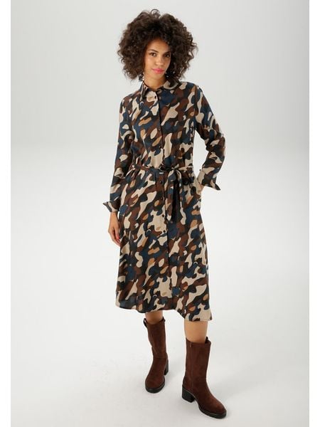 Aniston Sukienka w kolorze ciemnobrązowo-granatowo-beżowym rozmiar: 38. Brązowe sukienki damskie Aniston, bez wzorów, z tkaniny, bez ramiączek. Za 96.14 zł.