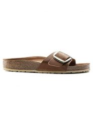 Birkenstock Skórzane klapki "Madrid" w kolorze brązowym rozmiar: 38. Brązowe klapki damskie Birkenstock, bez wzorów, z otwartym noskiem, bez obcasa, bez zapięcia. Za 438.21 zł.