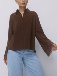 Koszula z modalem - brązowy. Brązowe koszule damskie Reserved, l, bez wzorów, z tkaniny, bez kołnierzyka, bez ramiączek. Za 109.99 zł.