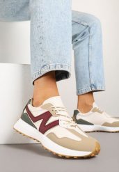 Beżowo-Bordowe Sneakersy z Przeszyciami i Ozdobnym Bieżnikiem Weonessa. Brązowe obuwie sportowe damskie Renee, z jeansu, bez zapięcia. Za 74.99 zł.