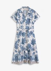 Sukienka z wiązanym paskiem. Brązowe sukienki damskie bonprix, bez wzorów, eleganckie, bez ramiączek. Za 169.99 zł.