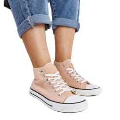 Jasnoróżowe wysokie trampki Eliska. Czerwone trampki damskie bez wzorów, przed kolano, bez zapięcia. Za 74.48 zł.