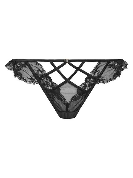 Hunkemöller Stringi Amari 301043 Czarny. Czarne stringi Hunkemöller, bez wzorów, z syntetyku. Za 69.99 zł.