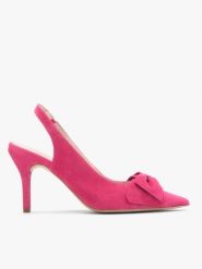 Czółenka typu slingback w kolorze fuksji. Fioletowe czółenka damskie Brawo sp. z o.o., bez wzorów, z gumy, bez obcasa, na szpilce. W wyprzedaży za 314.99 zł.