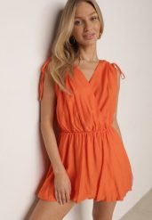 Pomarańczowa Sukienka Typu Bombka Ozdobiona Wiązaniami przy Ramionach Cassara. Brązowe sukienki damskie Born2be, bez wzorów, z meshu, eleganckie, bez ramiączek. Za 179.99 zł.