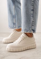 Beżowe Sneakersy VICES na Grubej Tłoczonej Podeszwie z Perforacją Diomerine. Brązowe obuwie sportowe damskie Born2be, z dresówki, bez zapięcia. Za 79.99 zł.