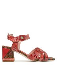 Laura Vita Sandały Jacqueso 03 Czerwony. Czerwone sandały damskie LAURA VITA, bez wzorów, ze skóry, bez obcasa, na słupku, bez zapięcia. Za 389.99 zł.