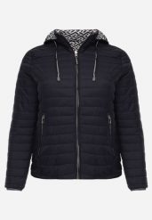 Granatowa Dwustronna Kurtka Pikowana z Kapturem Zidila. Niebieskie kurtki damskie Born2be, l, bez wzorów, z jeansu, z kapturem. Za 89.99 zł.