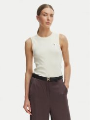 Tommy Hilfiger T-Shirt WW0WW49250 Écru Slim Fit. Białe t-shirty damskie Tommy Hilfiger, xxs, bez wzorów, z bawełny, bez kołnierzyka. Za 289.99 zł.