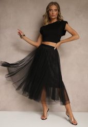 Czarna Rozkloszowana Spódnica Tiulowa Fenadelia. Czarne spódnice damskie Renee, na co dzień, na wiosnę, l, bez wzorów, z tiulu, eleganckie, midi. Za 54.99 zł.