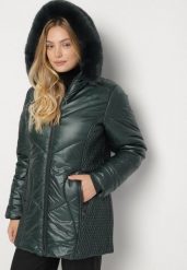Ciemnozielona Kurtka z Pikowanymi Przeszyciami i Kapturem z Futerkiem Vevea. Zielone kurtki damskie Born2be, l, bez wzorów, z dzianiny. Za 219.99 zł.