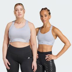 Biustonosz FastImpact Luxe Run High-Support. Szare biustonosze sportowe damskie Adidas, bez wzorów, z materiału. Za 349.00 zł.