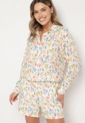 Beżowa Koszula z Bawełny z Kwiatowym Motywem Nilarienne. Brązowe koszule damskie Born2be, l, bez wzorów, z bawełny, eleganckie, bez kołnierzyka, bez ramiączek. Za 119.99 zł.