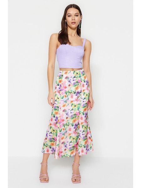 Trendyol Spódnica ze wzorem rozmiar: 38. Różowe spódnice damskie Trendyol, bez wzorów, maxi. Za 73.93 zł.