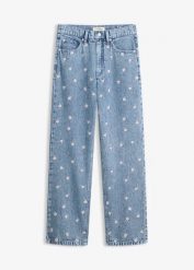 Jeansy straight, high waist, z bawełny. Niebieskie jeansy damskie bonprix, z podwyższonym stanem. Za 169.99 zł.