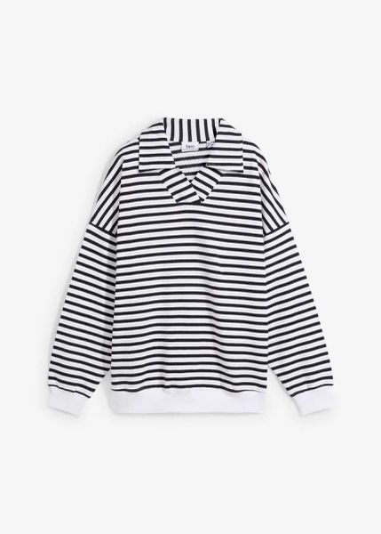 Bluza oversize z dekoltem w serek i kołnierzykiem polo. Szare bluzy damskie bonprix, bez wzorów, bez kaptura. Za 124.99 zł.