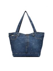 Guess Jeans Torebka M6YZ42 D2278 Granatowy. Niebieskie shopper bag Guess Jeans, z aplikacjami, z jeansu, bez dodatków. Za 299.99 zł.