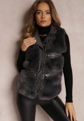Ciemnoszara Kamizelka Futrzana Katonice. Szare kamizelki damskie Renee, l, bez wzorów, z futra, bez kaptura. Za 249.99 zł.