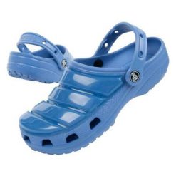 Klapki Crocs Classic 206624-434 niebieskie. Niebieskie klapki damskie bez wzorów, z materiału, bez obcasa, bez zapięcia. Za 255.37 zł.