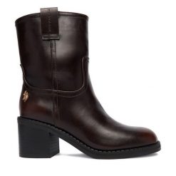 Botki U.S. Polo Assn. Brązowe botki damskie U.S. Polo Assn., bez obcasa, na słupku, bez zapięcia. Za 329.99 zł.