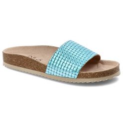 Turkusowe Klapki Yokono Stylowe Obuwie Damskie. Niebieskie klapki damskie Yokono, bez wzorów, ze skóry, bez obcasa, na obcasie, bez zapięcia. Za 99.99 zł.