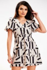Mini Letnia Sukienka w Czarne Litery. Czarne sukienki damskie Awama, bez wzorów, z elastanu, bez ramiączek. Za 319.90 zł.