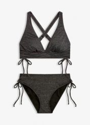 Bikini z połyskującego materiału (2 części). Niebieskie bikini bonprix, z aplikacjami. Za 132.99 zł.