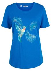 T-shirt z czystej bawełny organicznej. Niebieskie t-shirty damskie bonprix, bez wzorów, z bawełny, bez kołnierzyka. Za 49.99 zł.