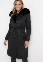 Czarna Nylonowa Kurtka Parka Płaszcz Ozdobiona Futerkiem Faelana. Czarne kurtki damskie Born2be, l, bez wzorów, z futra, bez kaptura. Za 239.99 zł.