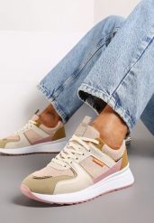 Ciemnobeżowe Sneakersy Phinala. Brązowe obuwie sportowe casual damskie Born2be, z dresówki. Za 84.99 zł.