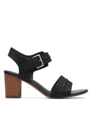 Clarks Skórzane sandały "KarseaHi Seam" w kolorze czarnym na obcasie rozmiar: 41,5. Czarne sandały damskie Clarks, bez wzorów, ze skóry, z otwartym noskiem, bez obcasa, na koturnie, bez zapięcia. Za 166.88 zł.