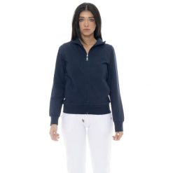 Bluza z bawełna z zamek błyskawiczny na co dzień. Niebieskie bluzy damskie LEONE 1947 APPAREL, bez wzorów, z bawełny, bez kaptura. W wyprzedaży za 134.57 zł.