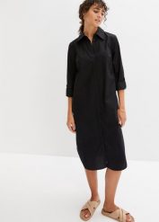 Sukienka szmizjerka. Czarne sukienki damskie bonprix, bez wzorów, bez ramiączek. Za 134.99 zł.
