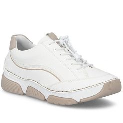 Półbuty damskie sportowe komfortowe białe Rieker 45969-80. Białe półbuty damskie Rieker, bez wzorów, ze skóry ekologicznej, bez obcasa, bez zapięcia. Za 359.00 zł.