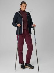 4F Spodnie trekkingowe softshell wiatroodporne membrana 8000 damskie - burgundowe S. Czerwone spodnie materiałowe damskie 4F, bez wzorów, z materiału. Za 399.99 zł.