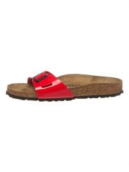 Birkenstock Klapki "Madrid" w kolorze czerwonym rozmiar: 38. Czerwone klapki damskie Birkenstock, bez wzorów, z otwartym noskiem, bez obcasa, bez zapięcia. Za 226.77 zł.