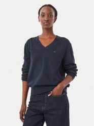 Tommy Jeans Sweter Essential DW0DW23362 Granatowy Regular Fit. Niebieskie swetry klasyczne damskie Tommy Jeans, xs, z bawełny, bez kołnierzyka. Za 369.99 zł.