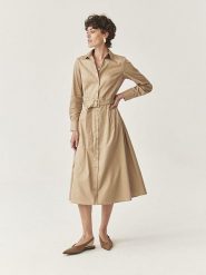 TATUUM Sukienka w kolorze beżowym rozmiar: 40. Brązowe sukienki damskie TATUUM, bez wzorów, z bawełny, bez ramiączek. Za 229.46 zł.