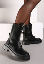 Czarne Botki Ozdobione Cyrkoniami i Metalowym Suwakiem Erisania. Czarne botki damskie Born2be, eleganckie, bez obcasa, na obcasie, bez zapięcia. Za 179.99 zł.