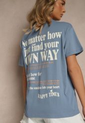 Niebieski T-shirt z Bawełny o Kroju Oversize Fillinea. Niebieskie t-shirty damskie Renee, m, z aplikacjami, z bawełny, bez kołnierzyka. Za 44.99 zł.
