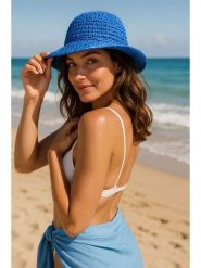 Lucky Bees Kapelusz przeciwsłoneczny w kolorze niebieskim rozmiar: onesize. Niebieskie kapelusze damskie Lucky Bees, bez wzorów, z materiału. Za 73.99 zł.
