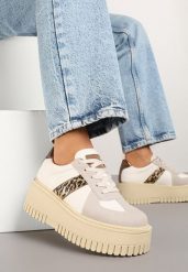 Beżowo-Panterkowe Sneakersy na Grubej Podeszwie z Ozdobnym Paskiem Viviriana. Brązowe obuwie sportowe damskie Born2be, na lato, z jeansu, bez zapięcia. Za 89.99 zł.