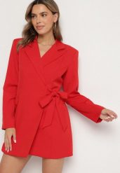 Czerwona Kopertowa Sukienka z Imitacją Kieszeni Talriti. Czerwone sukienki damskie Born2be, bez wzorów, eleganckie, bez ramiączek. Za 89.99 zł.