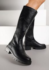 Czarne Kozaki z Gładką Cholewką w Minimalistycznym Stylu Acordia. Czarne kozaki damskie Renee, z jeansu, bez obcasa, na płaskiej podeszwie, bez zapięcia. Za 159.99 zł.