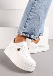 Białe Sneakersy na Platformie z Metalową Ozdobą Trionna. Białe obuwie sportowe damskie Born2be, bez zapięcia. Za 54.99 zł.