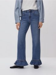 Jeansy wide leg z falbankami - niebieski. Niebieskie jeansy damskie Reserved. Za 139.99 zł.