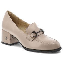 Półbuty damskie Vinceza, cholewka ze skóry naturalnej licowej wsuwany fason z ozdobnym paskiem i metalową klamrą, beżowe, 18116. Brązowe czółenka damskie VINCEZA, bez wzorów, ze skóry, bez obcasa, na obcasie. Za 152.90 zł.