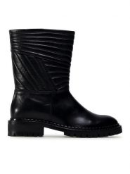 Eva Minge Botki M-33-08-000950 Czarny. Czarne botki damskie Eva Minge, ze skóry, bez obcasa, na płaskiej podeszwie, bez zapięcia. Za 539.99 zł.